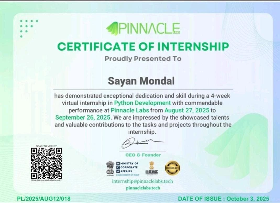 Pinnacle Certificate
